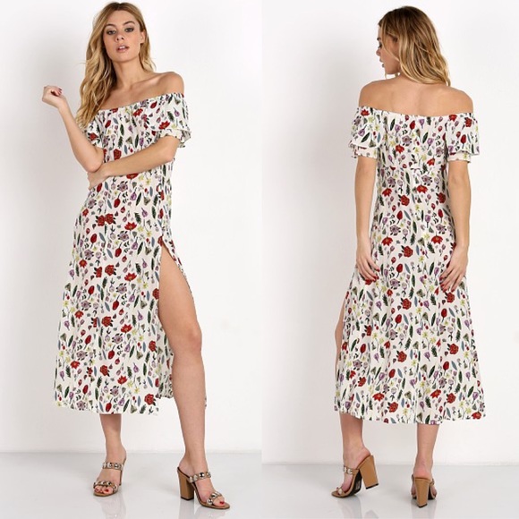 STONE COLD FOX Versilia Midi Dress White Floral - Picture 2 of 6